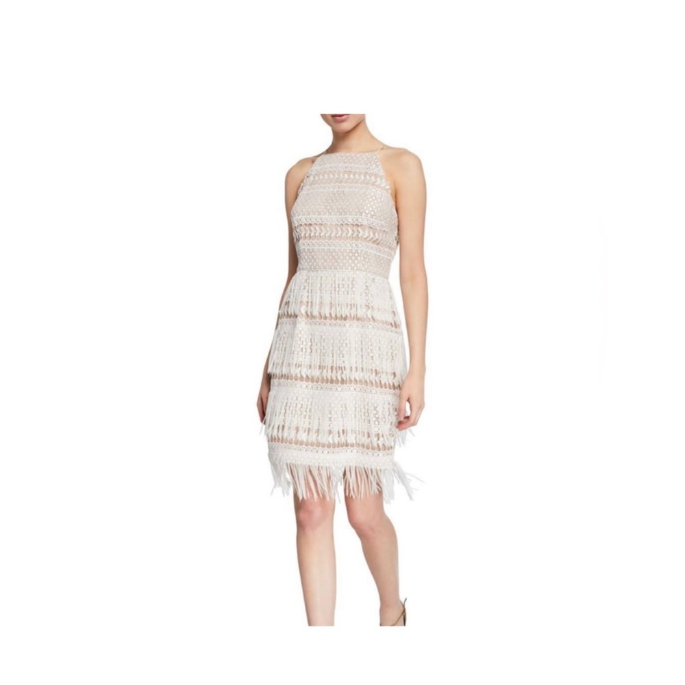 Aidan Mattox Ivory Lace & Fringe Cocktail Dress